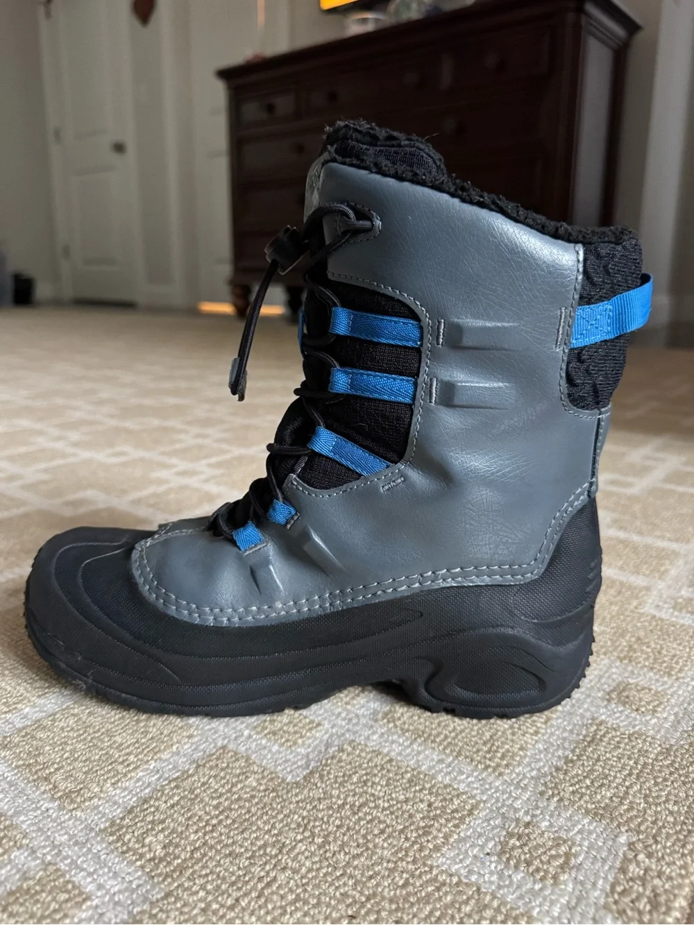 Columbia Bugaboot Celsius Waterproof Snow Boots Gray Blue Boys Size 7